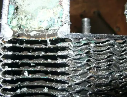 Limescale clogged boiler heat exchanger