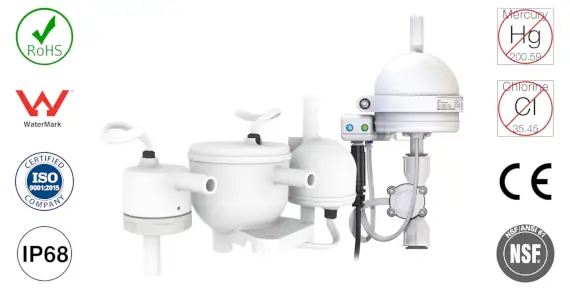 AquiSense range of LED UV-C water purification products along with certification badges