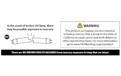Health warning label for UV-C mercury-based replacement bulbs